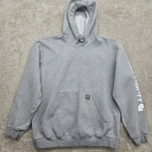 Carhartt Other - Carhartt‎ Sleeve Logo Hoodie Gray Workwear Pullover Sweatshirt Mens Large